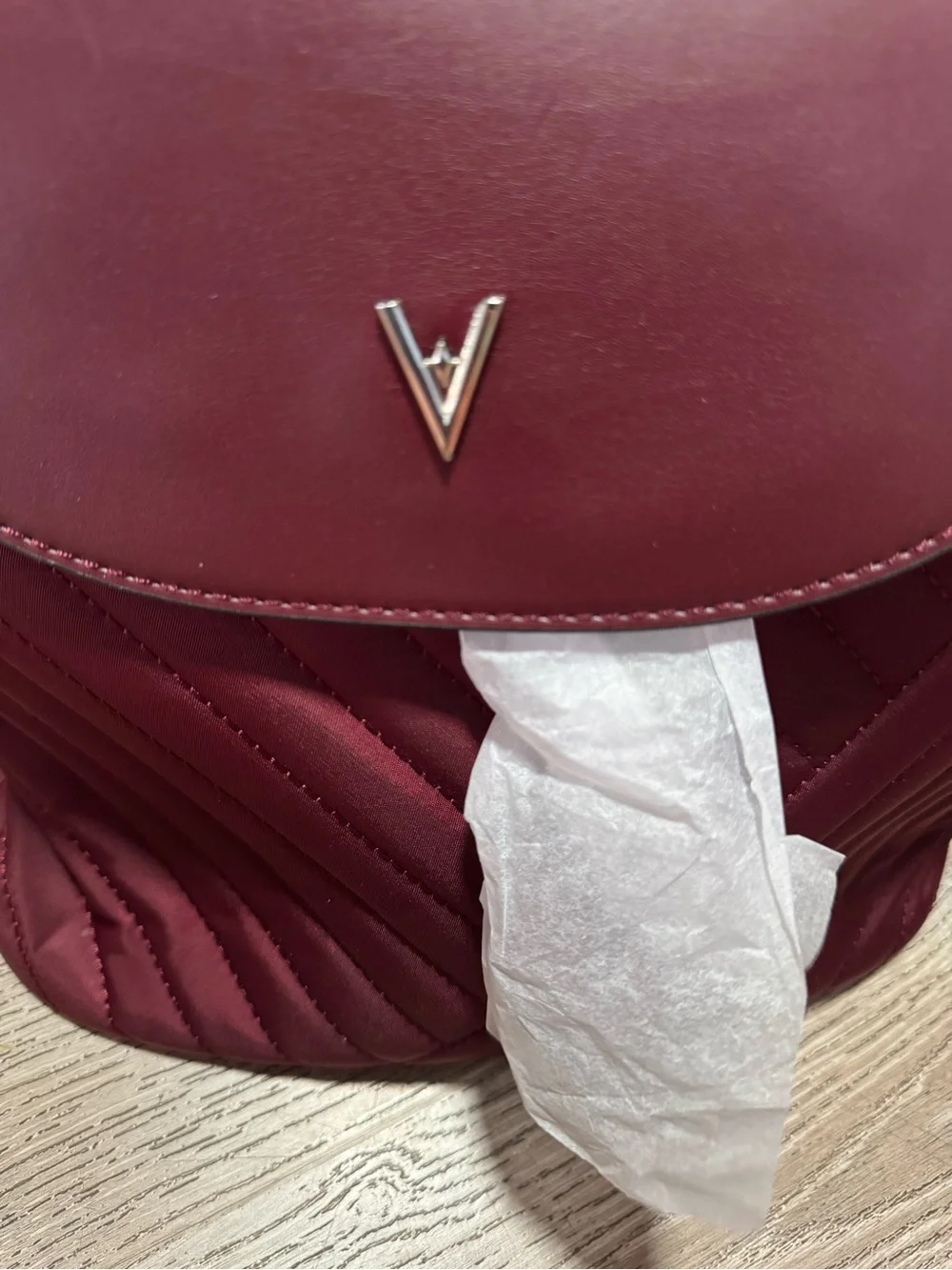 Vanessa Williams Quilted Burgundy Mini Backpack with V Accent